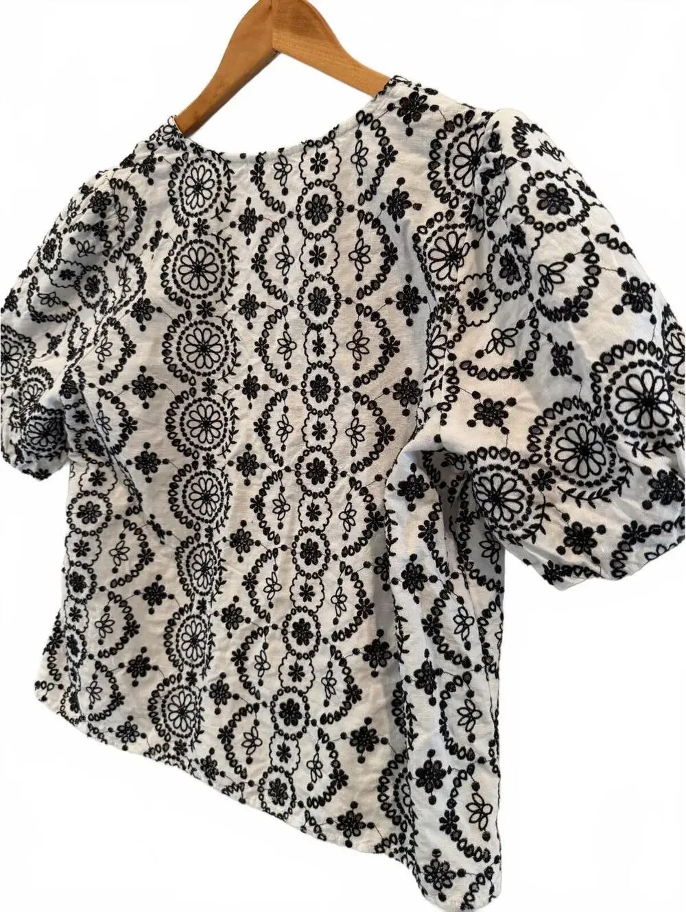 Boden Embroidered Puff Sleeve Blouse Ivory Black Plus Size 16/18